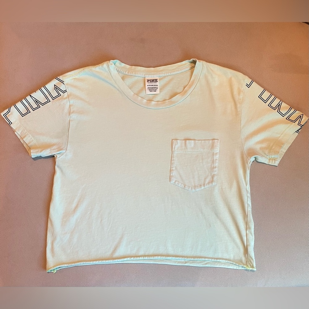 Oversized Crop T-shirt Pale Green XS by V.S.PINK brand letters PINK on sleeves
